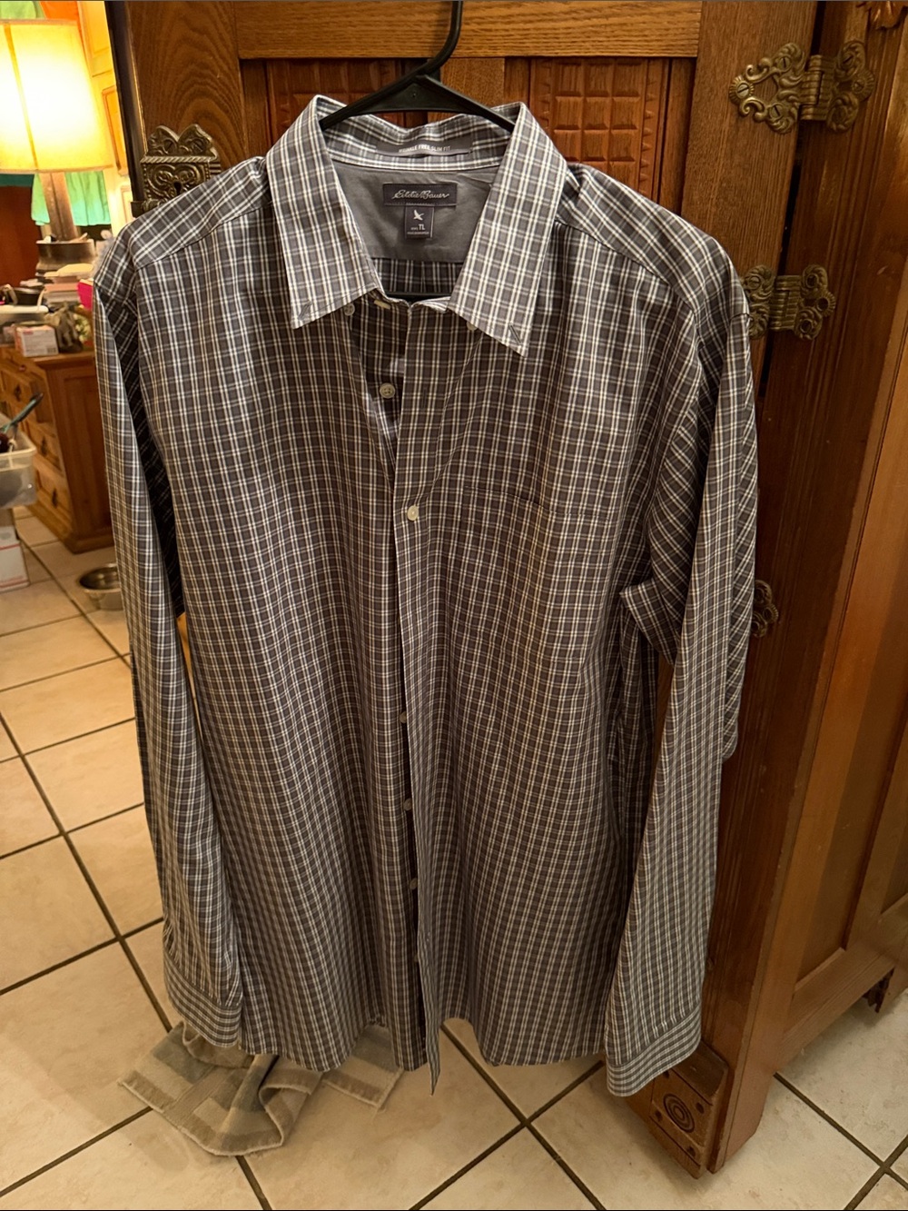 Eddie Bauer Men's Gray/White Plaid Dress Shirt